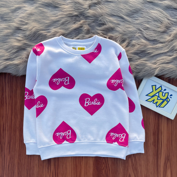 Barbie All-Over Heart Print Winter Sweatshirt