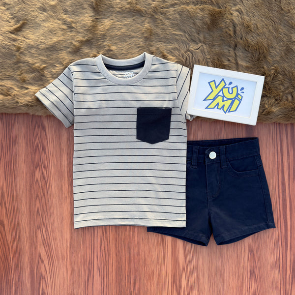 Kids' Striped T-Shirt & Navy blue Shorts Set