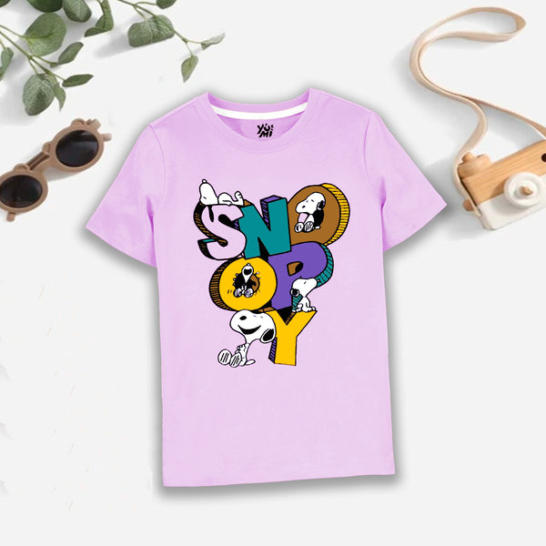 Girls' Light Purple Snoopy Print T-Shirt - Cute and Playful Tee