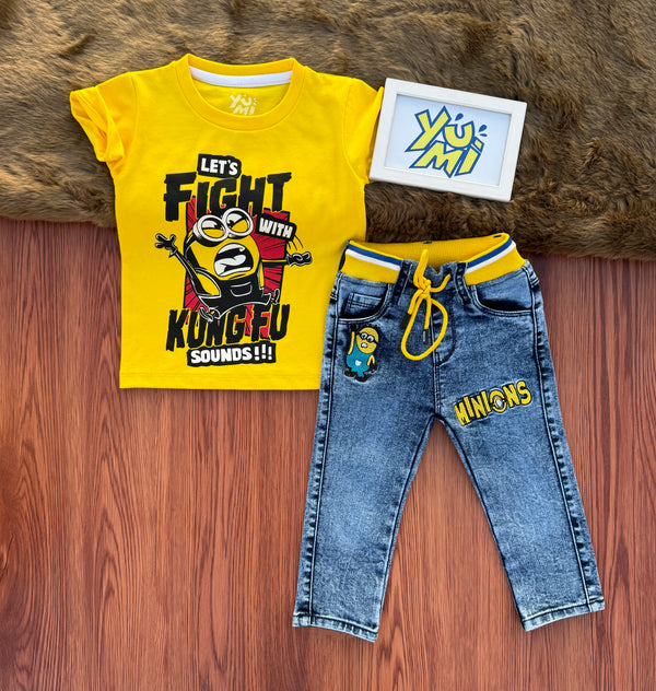  Minions T-Shirt & Embroidered Jeans Pair Set