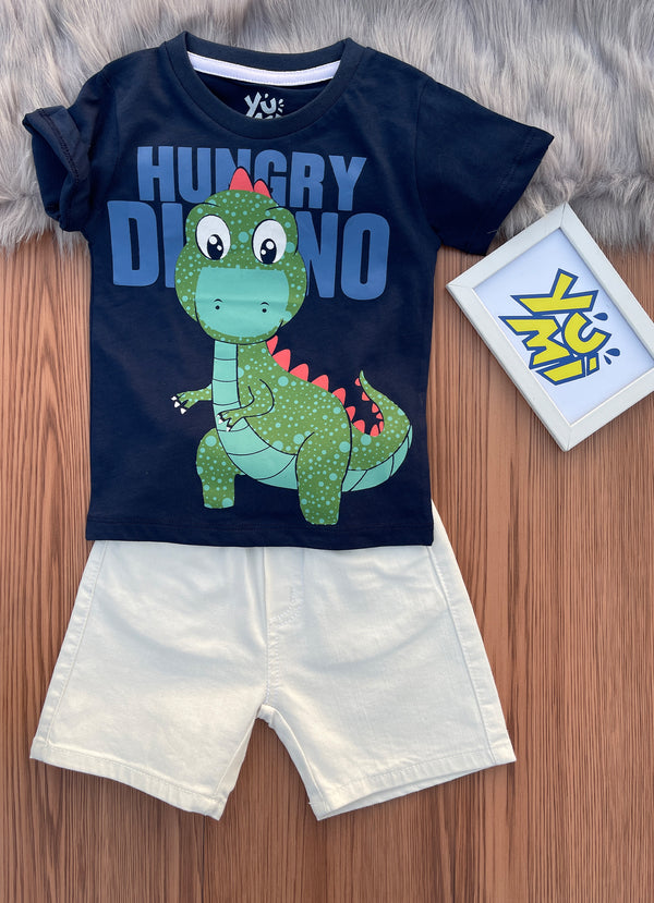 Dinosaur Print T-shirt and White Shorts Set