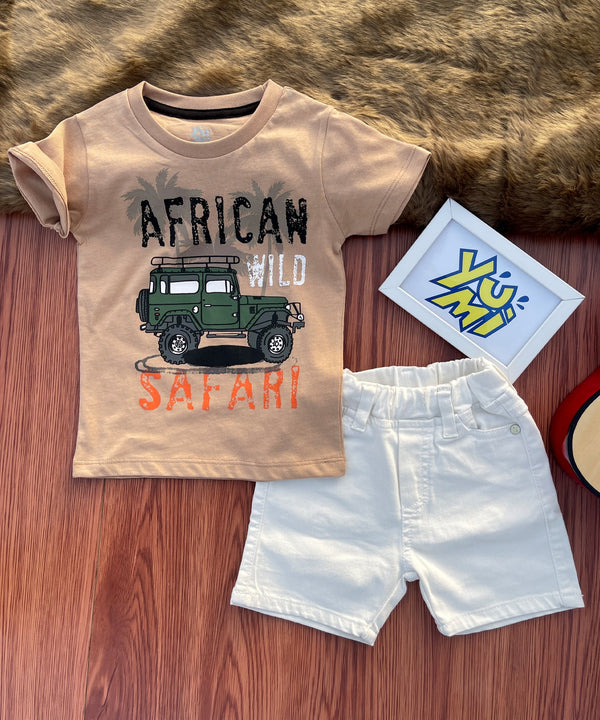 Kids jeep T-shirt with White shorts - Set