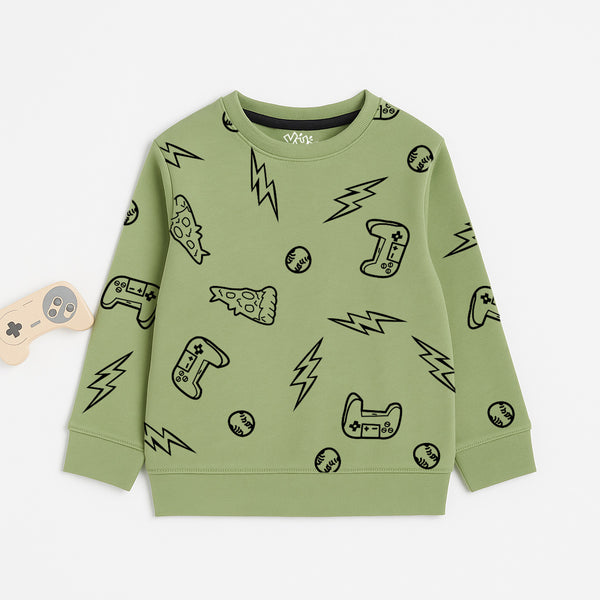 Kids’ Sweatshirt with All-Over Game & Pizza Print