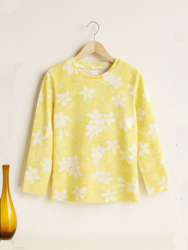 Girls’ Yellow Floral Print Cotton T-Shirt – Long Sleeve 