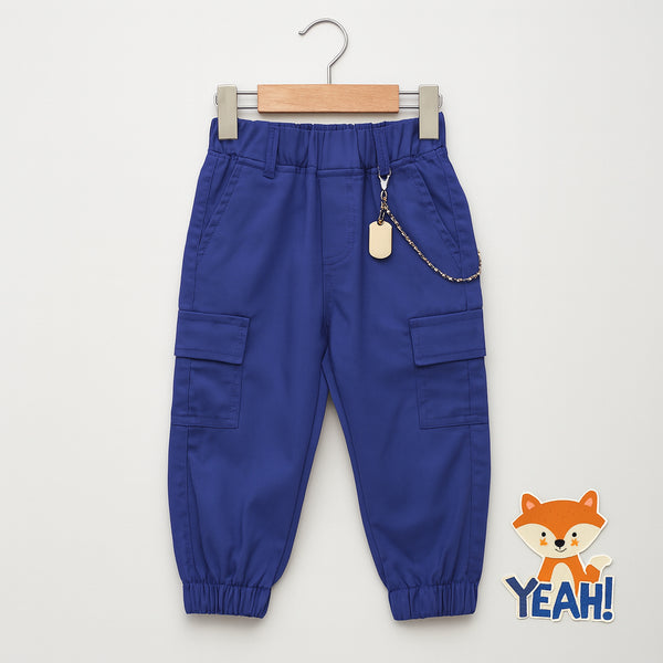 Kids Royal Blue Cargo Pants with Side Pockets