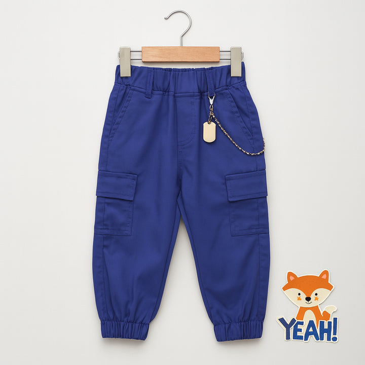 Kids Royal Blue Cargo Pants with Side Pockets
