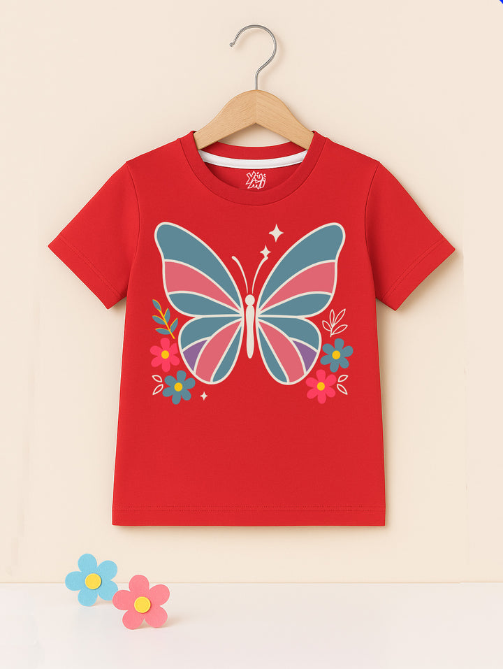 Girls butterfly print red tshirt 