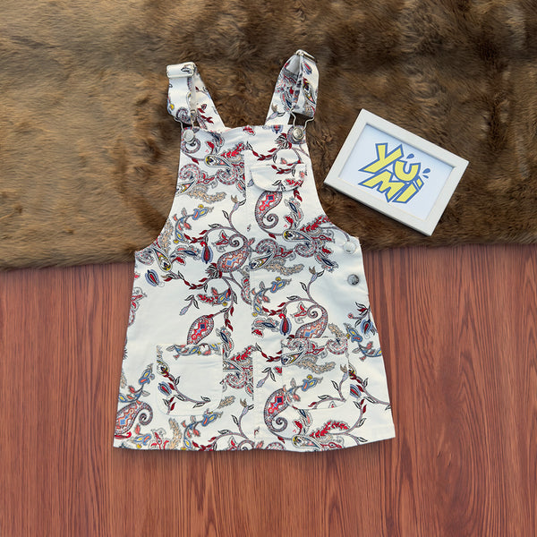 Girls’ White Paisley Print Skirt Dungaree