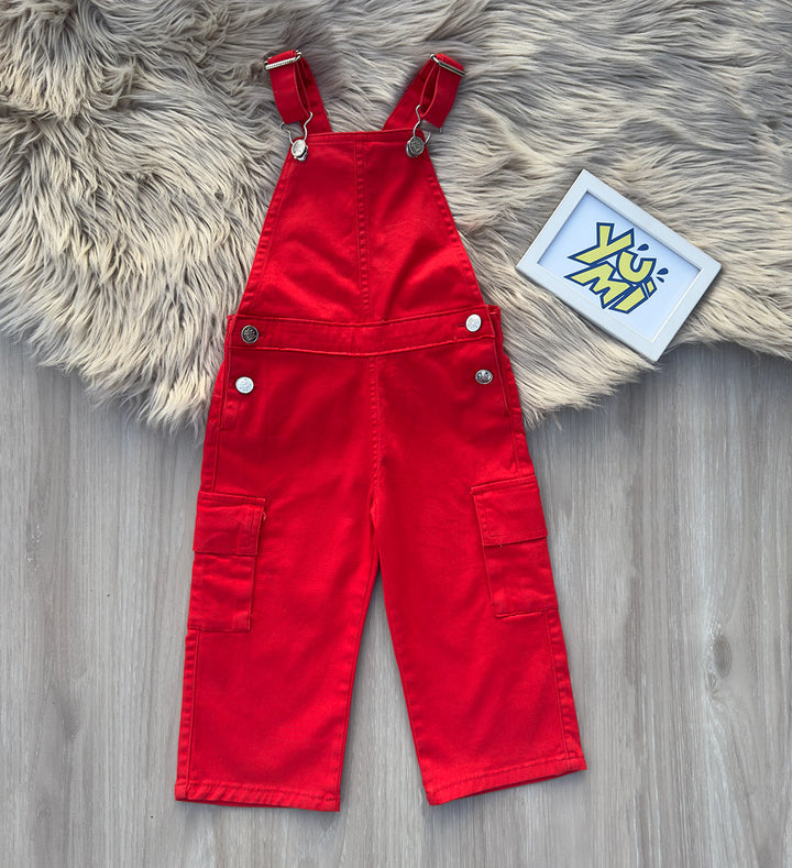 Girls wide leg cargo dungaree romper 