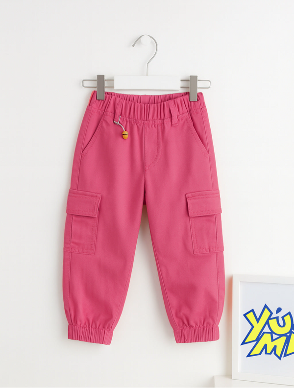 Girls Pink Cargo Pants with Side Pockets