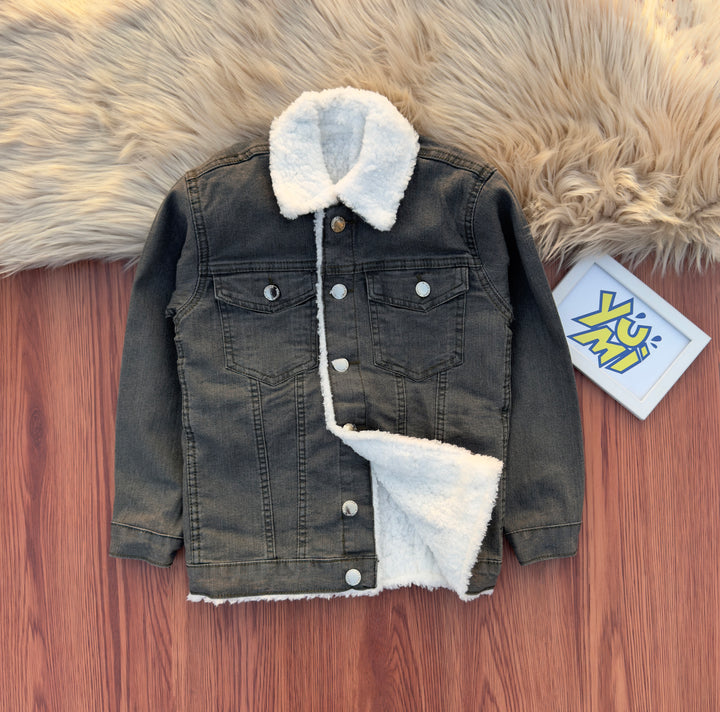 Boys' Gray Stretch Jacket with Fur Trim - YUMI.PK