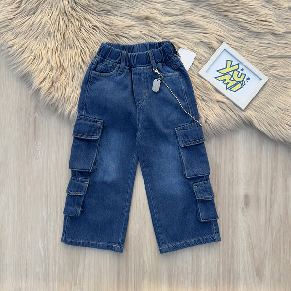 blue super cargo denim pants for boys and girls – YuMi.pk