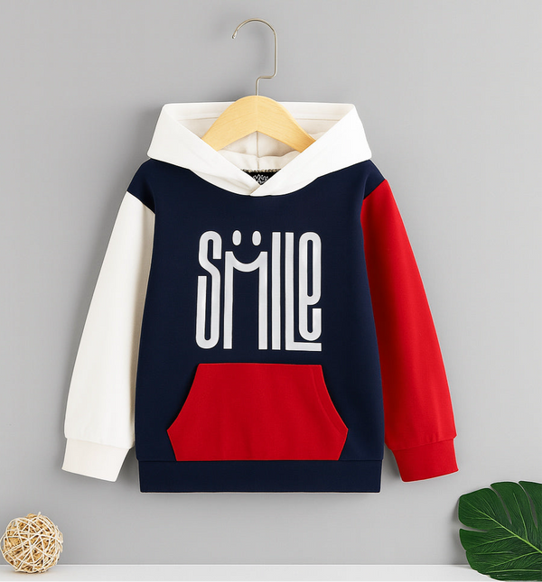 Boys & Girls Smile Print Hoodie – Navy, Red & White