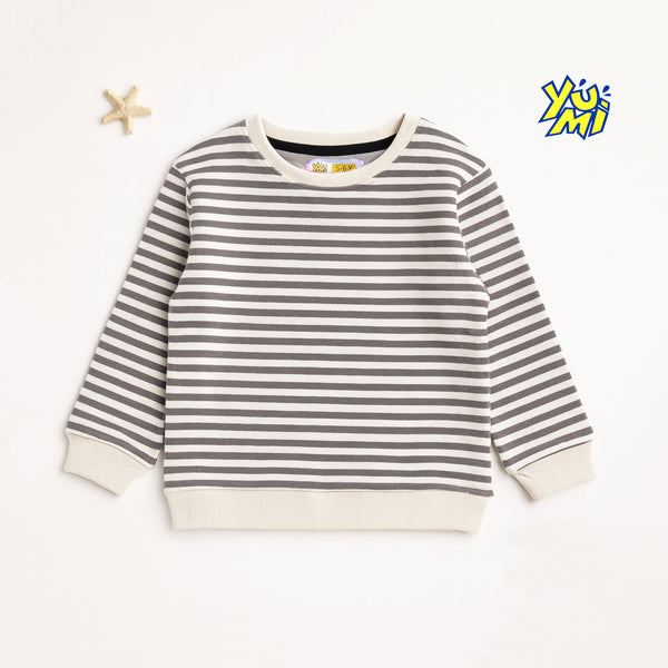 Boys Striped Sweatshirt – Classic Grey & Off White