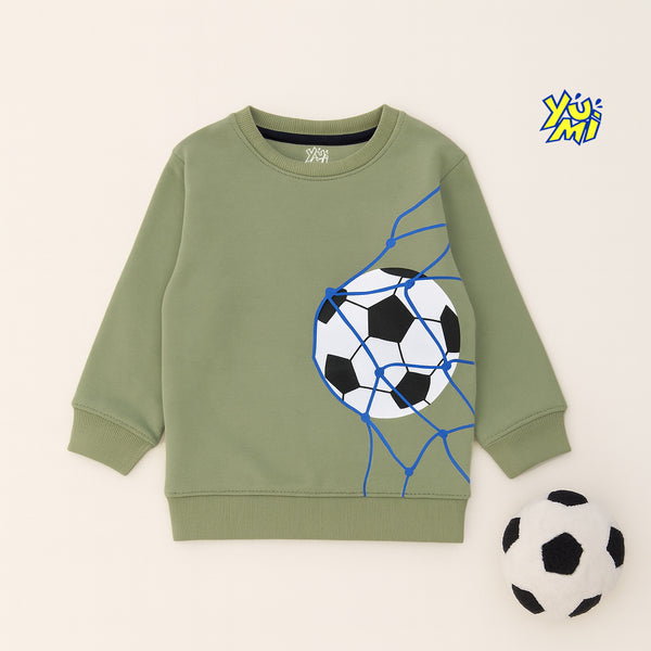 Boys’ green sweatshirt with soccer ball net print 