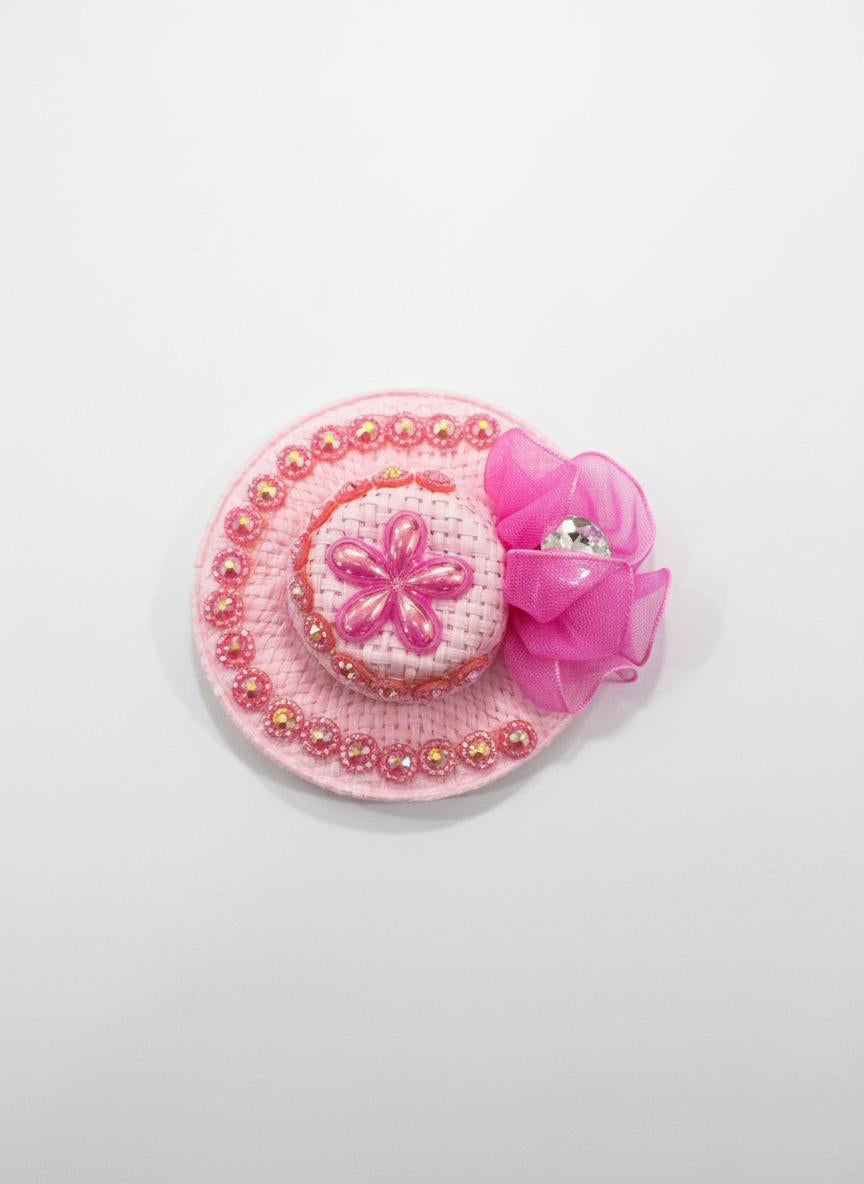 Girls Pink Mini Hat Hair Clip with Bow & Rhinestone Flower – YUMI.PK