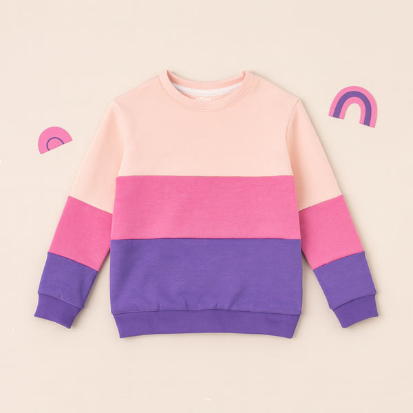 Girls Color Block Sweatshirt – Pink, Peach & Purple