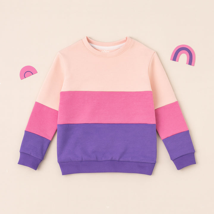 Girls Color Block Sweatshirt – Pink, Peach & Purple