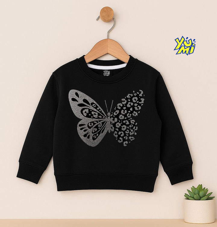 Girls Black Sparkling Butterfly Rhinestone Sweatshirt