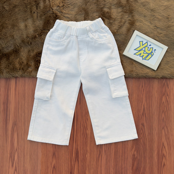 White Wide Leg Cargo Pants