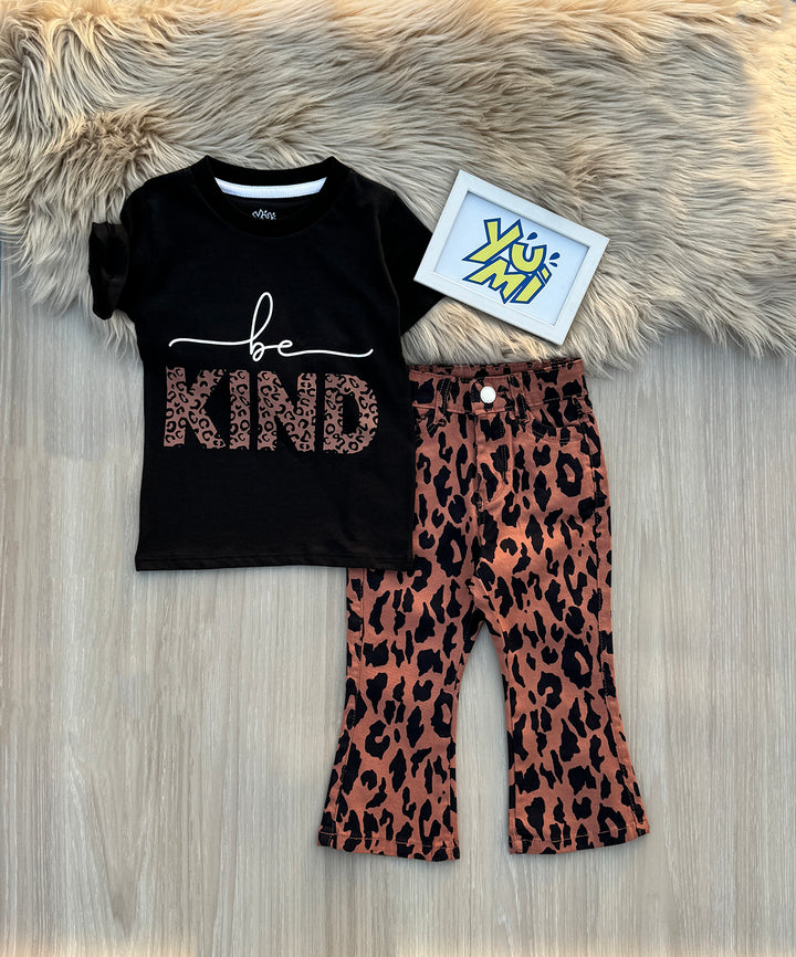 Be Kind Leopard Print Girls’ Pair Set - YUMI.PK