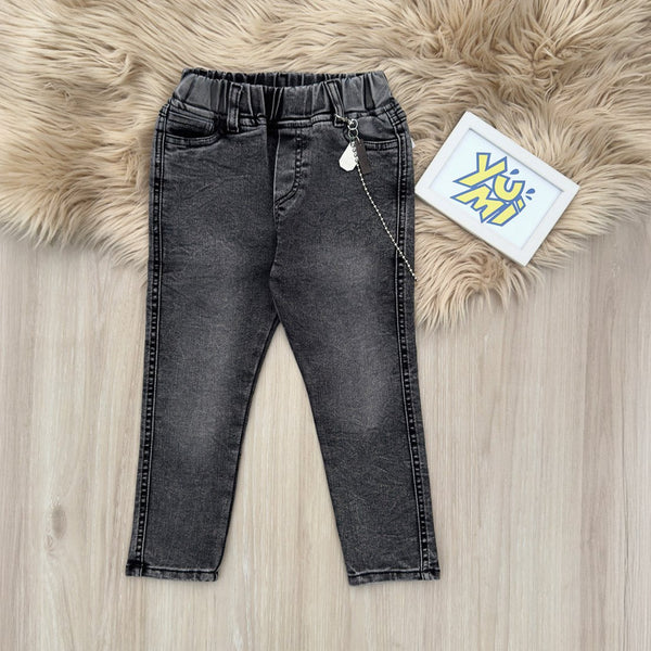 Easy-Fit Black Boys' Jeans with Round Elastic Waistband