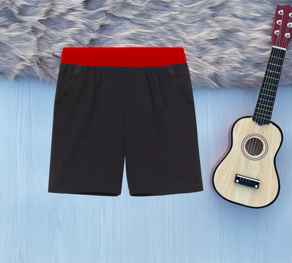 Kids’ Black Cotton Jersey Shorts with Red Belt - YUMI.PK