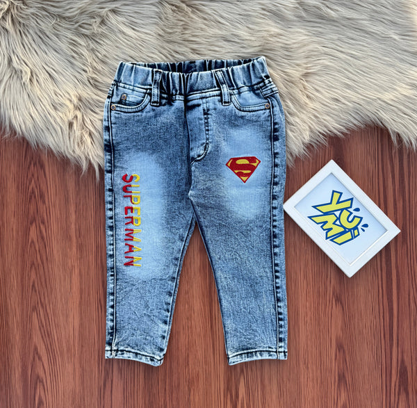 Boys' Blue Superman Embroidered Jeans