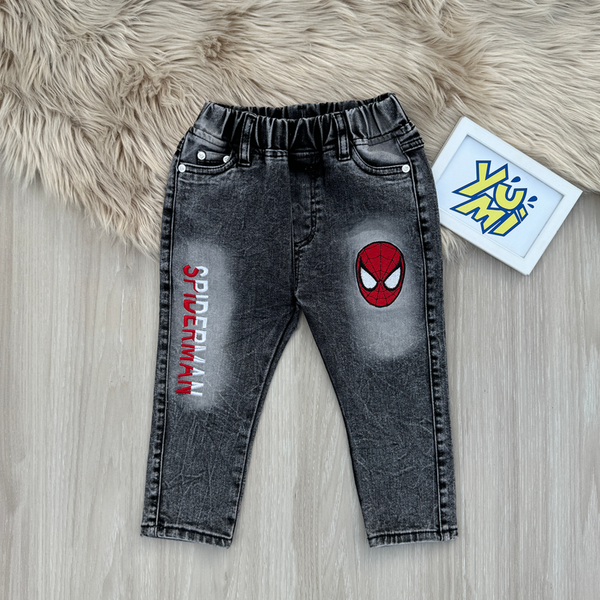 Adorable Kids Black Spiderman Round Elastic Jeans