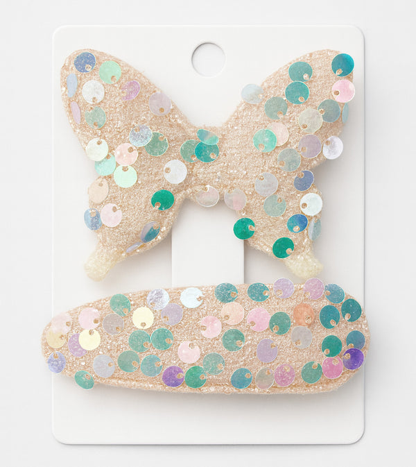 Girls’ Glitter Bow & Clip Hair Accessory Set – Multicolor Sequins