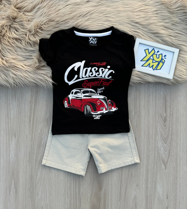 Boys' Classic Car T-Shirt & Cotton Printed Shorts Pair