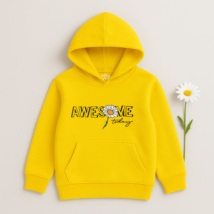 Girls Yellow Hoodie with “Awesome Today” Print