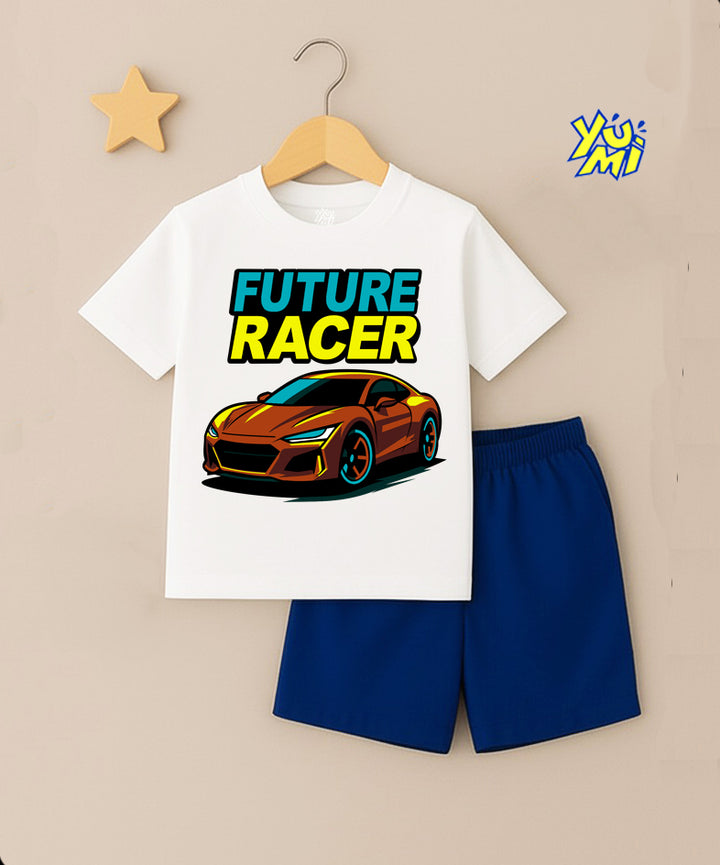 Boys’ “Future Racer” Car Print T-Shirt & Shorts Set 