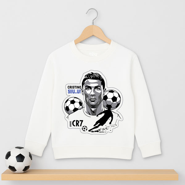 Boys white sweatshirt with CR7 football-inspired graphic print