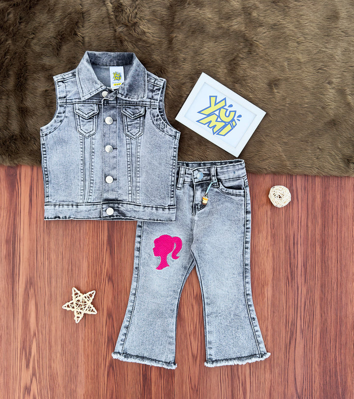 Girls' Barbie-Inspired Denim Outfit pair - YUMI.PK