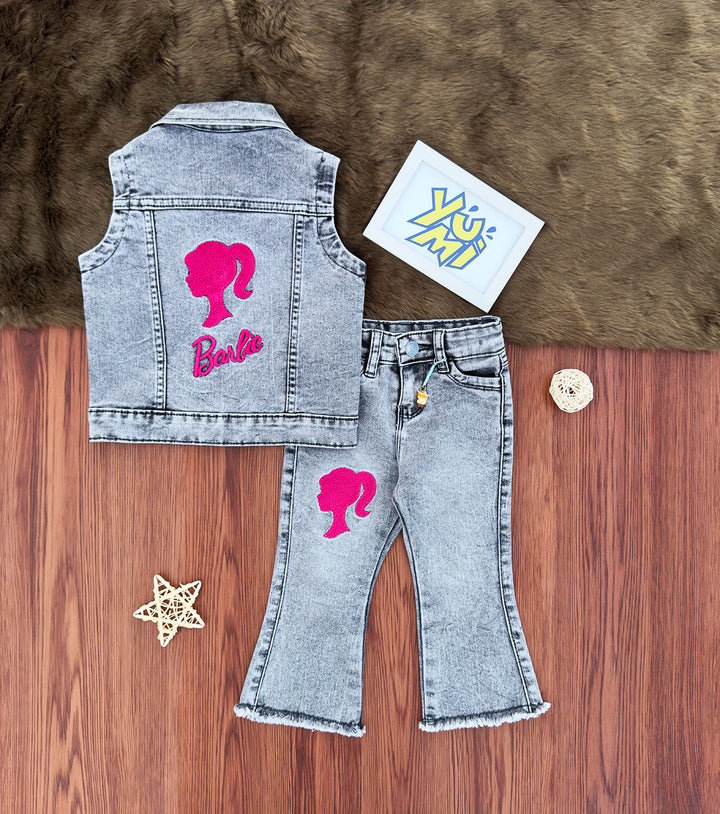 Girls' Barbie-Inspired Denim Outfit pair - YUMI.PK