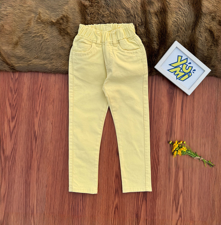 Girls’ Yellow Elastic Waist Pants - Comfortable & Stylish - YUMI.PK