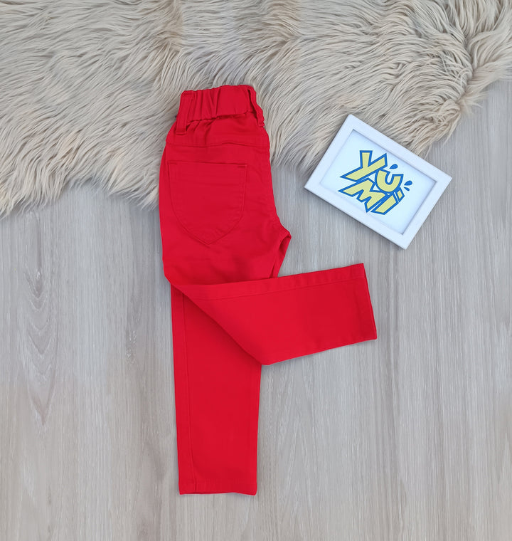 Comfy Red Cotton Twill Pants for Girls - YUMI.PK