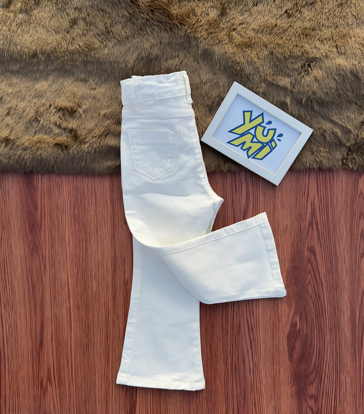 White Cotton Flare Jeans for Girls - YUMI.PK