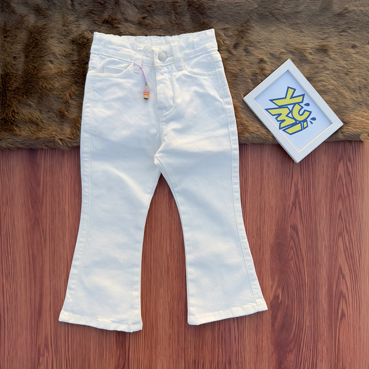 White Cotton Flare Jeans for Girls - YUMI.PK