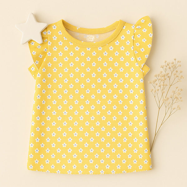 Yellow Floral Ruffle Sleeve Top for Girls