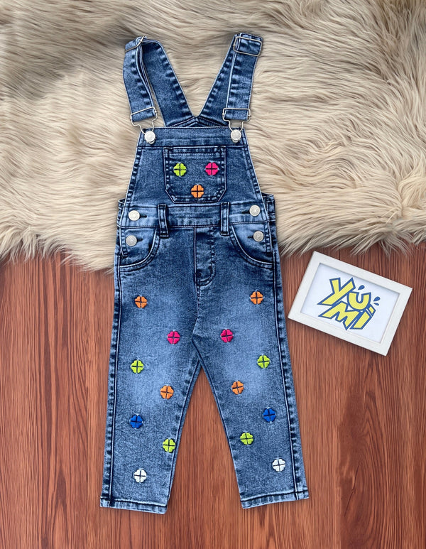 Girls Dungaree with multi colour embroidery 