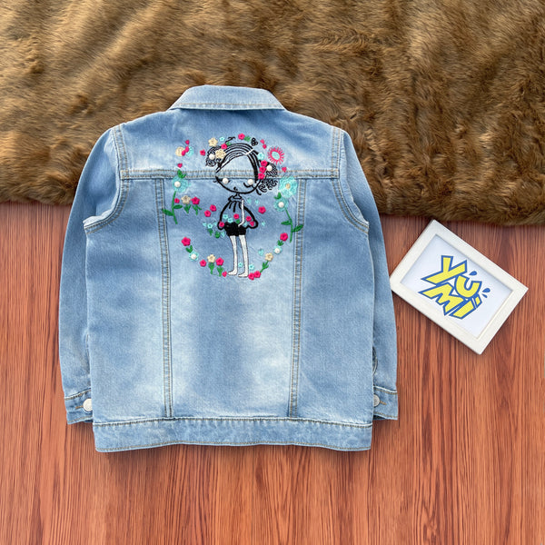 Girls sky jacket with pearls and embroidery