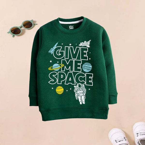 Kids Dark Green ‘Give Me Space’ Sweatshirt - YUMI.PK