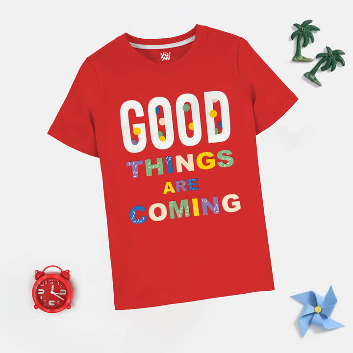 Stay Positive with Our ‘Good Things Are Coming’ Red T-Shirt - YUMI.PK