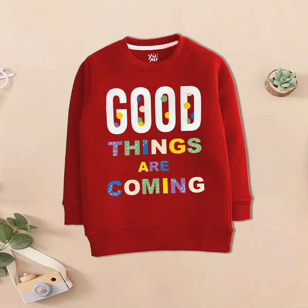 girls red sweatshirt with good things print