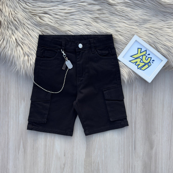 kids black cargo shorts