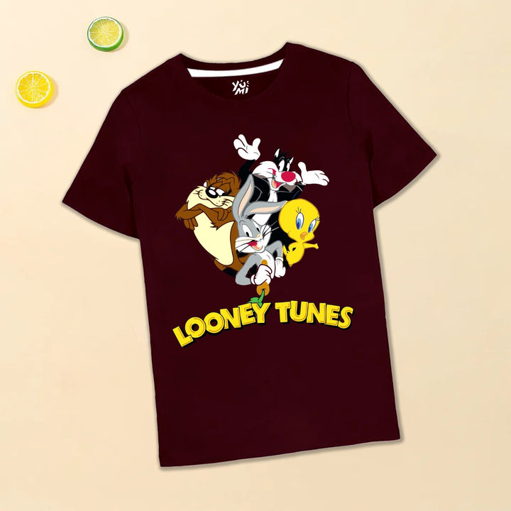 Maroon Kids’ Tee featuring Bugs Bunny, Tweety Bird, and More - YUMI.PK