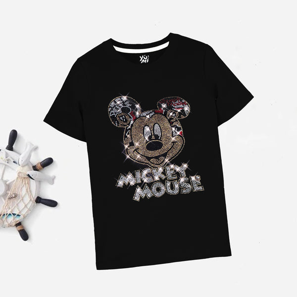 Kids' Sparkling Rhinestones Mickey Black T-Shirt