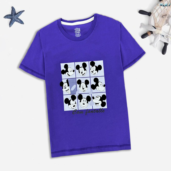 Kids Purple T-Shirt with Mickey Faces - Soft Cotton for Summer - YUMI.PK